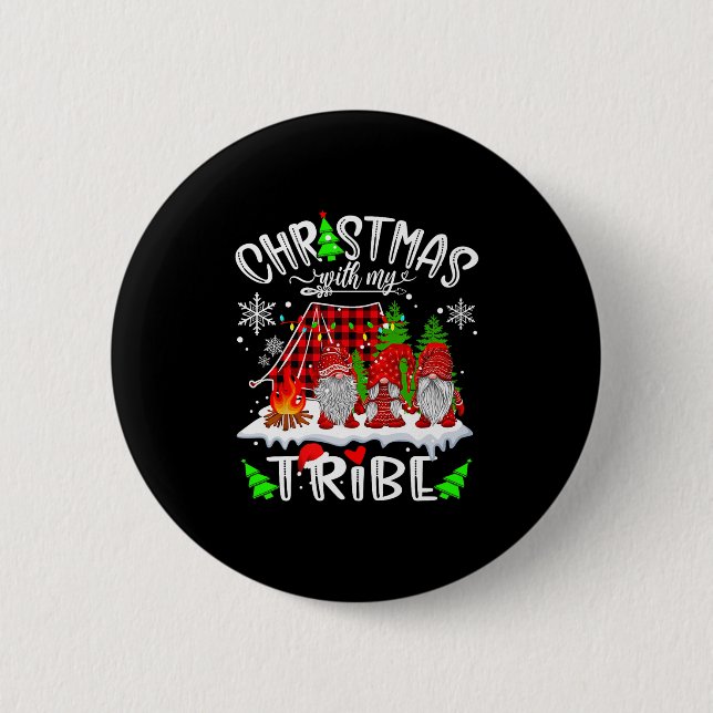 Christmas With My Tribe Red Plaid Cute Gnomes Fami 6 Cm Round Badge (Front)