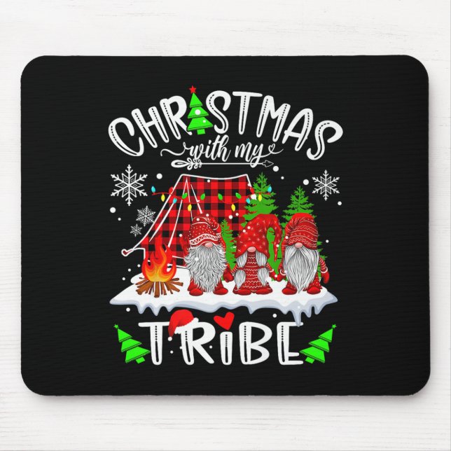 Christmas With My Tribe Red Plaid Cute Gnomes Fami Mouse Pad (Front)