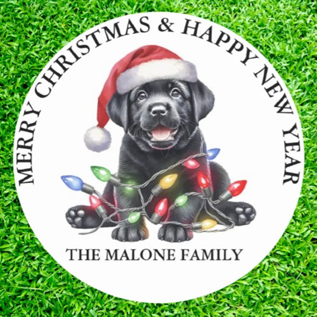 Christmas with Our Labrador! Classic Round Sticker (Creator Uploaded)