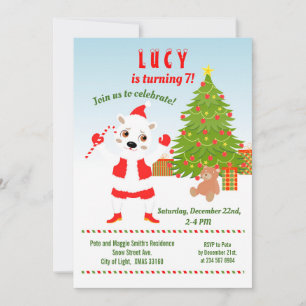Christmas with Polar Bear Birthday Party  Invitation