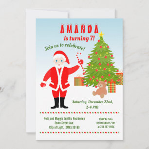 Christmas with Santa Claus Birthday Party Invitation