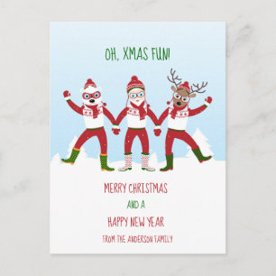 Christmas with Santa Claus, Rudolph, Polar Bear Holiday Postcard