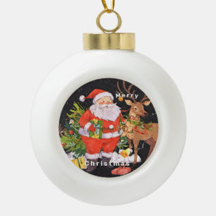 Christmas with Santa- Holiday Season Ceramic Ball Christmas Ornament