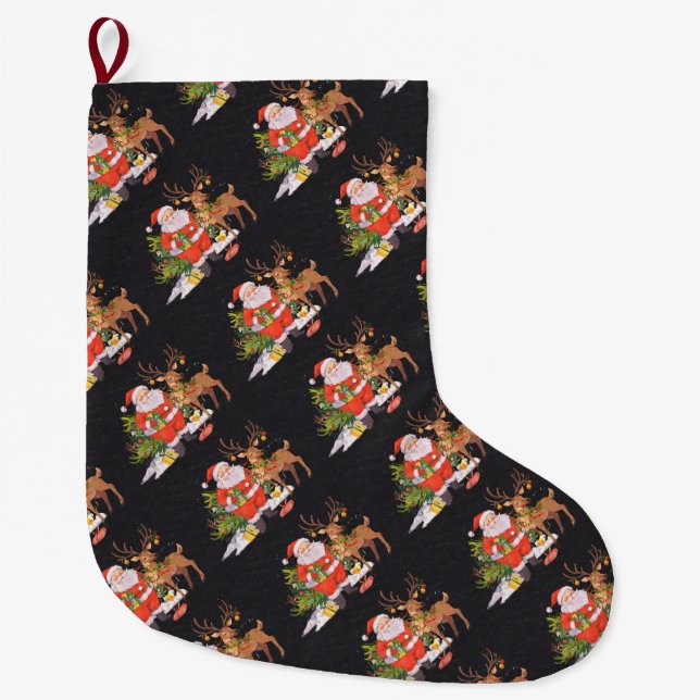 Christmas with Santa- Holiday Season Large Christmas Stocking (Front)