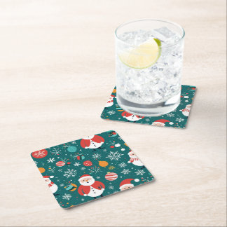 Christmas with Santa pattern Square Paper Coaster