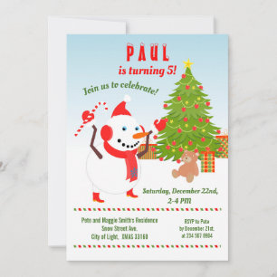 Christmas with Snowman Birthday Party  Invitation