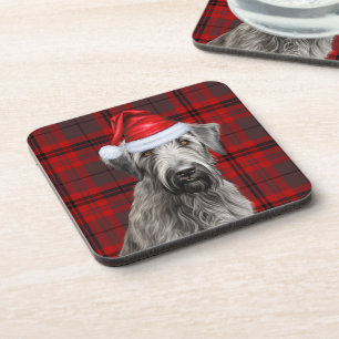Christmas Wolfhound Dog Red Plaid Holiday Coaster