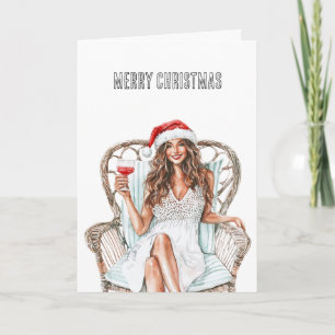 Christmas Woman in Santa Hat Card