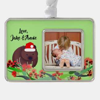 Christmas Wombat Silver Plated Framed Ornament