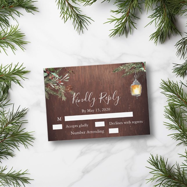 Christmas Wood Pine Winter Wedding RSVP  Card (Creator Uploaded)