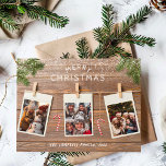 Christmas Wood Rustic Rope Photo Collage Holiday Postcard<br><div class="desc">Our gorgeous Christmas Wood Rustic Rope Photo Collage holiday photo card is a charming and festive way to showcase your holiday memories. This beautifully designed card features three of your custom photos, each hung on a rustic rope with clothespins, creating a cosy and nostalgic display against a warm wood background....</div>