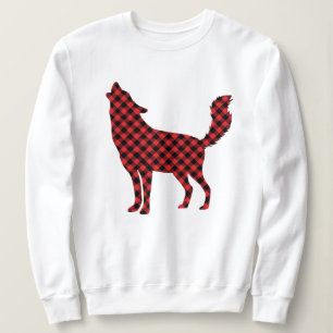 Christmas Woodland Animal Sweater, Red Plaid Wolf Sweatshirt