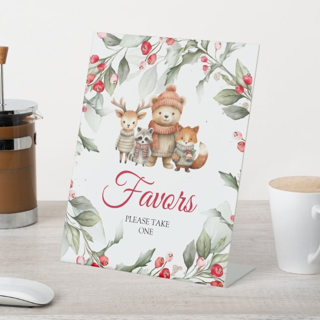 Christmas Woodland Animals Baby Shower Favours Sig Pedestal Sign (In SItu)