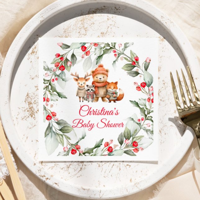 Christmas Woodland Animals Baby Shower Napkin (Creator Uploaded)
