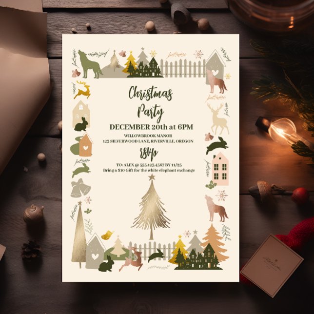 Christmas Woodland Animals & Cosy Village Party Invitation (Creator Uploaded)