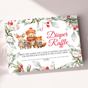 Christmas Woodland Animals Diaper Raffle Card