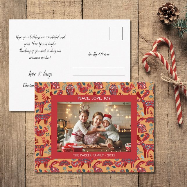 Christmas Woodland Animals Folk Art Photo Holiday Postcard (Creator Uploaded)