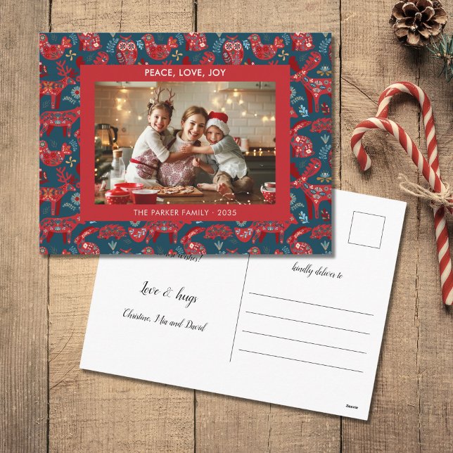 Christmas Woodland Animals Folk Art Photo Holiday Postcard (Creator Uploaded)