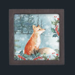 Christmas woodland animals, fox gift box<br><div class="desc">This design features a watercolor illustration of a wintry scene with fox.</div>