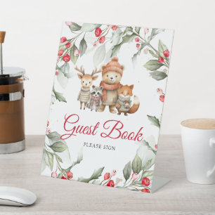 Christmas Woodland Animals Shower Guest Book Sign