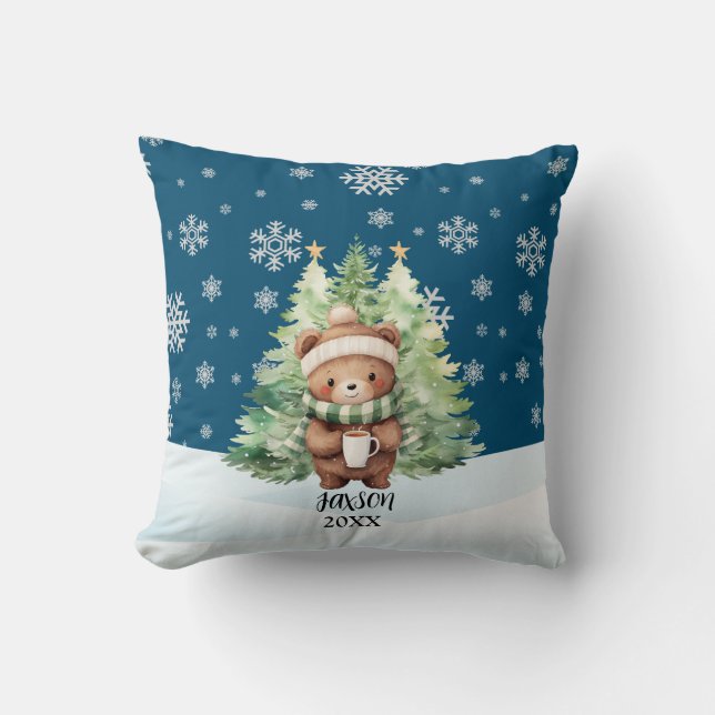 CHRISTMAS WOODLAND BEAR CUSHION (Front)