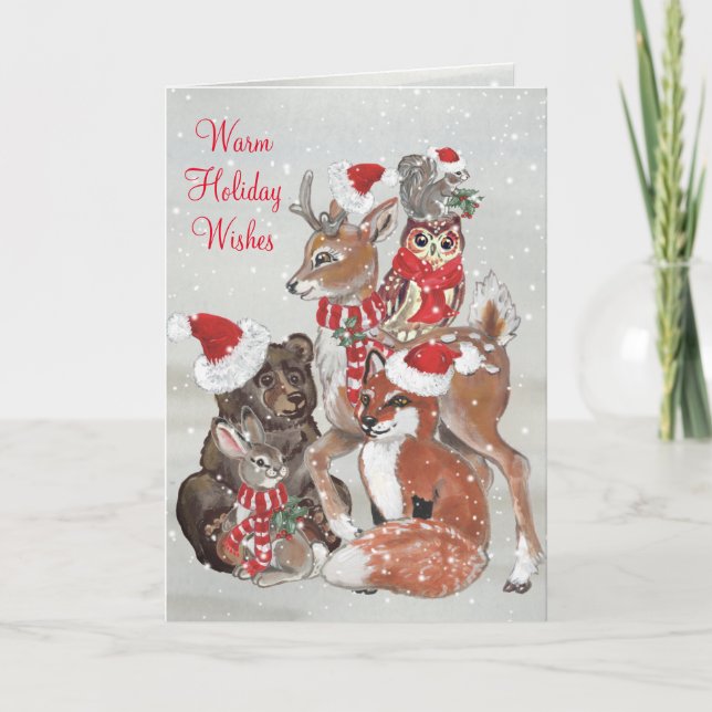 Christmas Woodland Forest Animals Snow Winter Cute Holiday Card (Front)