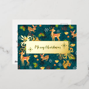 Christmas Woodland  Navy. Personalised.Gold.   Foil Holiday Postcard