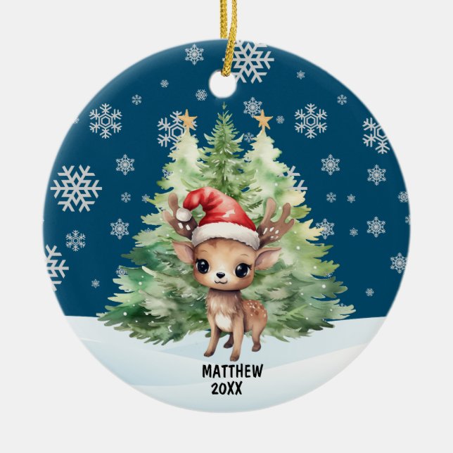 CHRISTMAS WOODLAND REINDEER CERAMIC TREE DECORATION (Front)