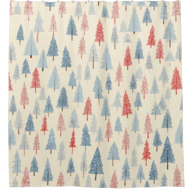 Christmas Woodland Tree Scandinavian Pattern Shower Curtain (Front)