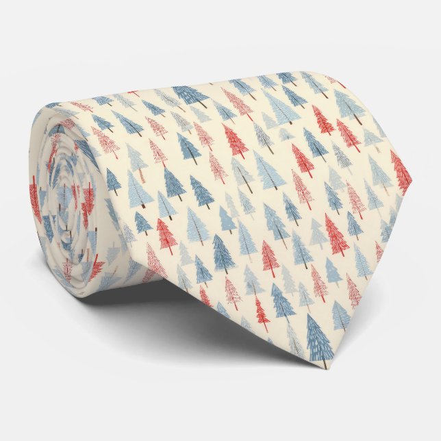 Christmas Woodland Tree Scandinavian Pattern Tie (Rolled)