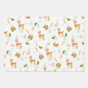 Christmas Woodlands Wrapping Paper Flat White