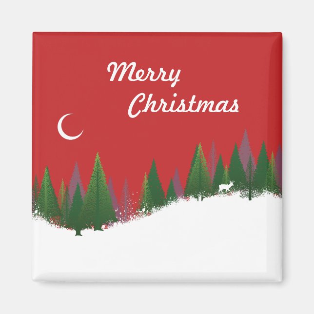 Christmas Woods Scene Square Magnet (Front)