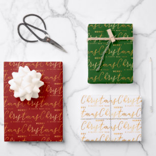 Christmas Word Art on Red, Green and White Wrapping Paper Sheet