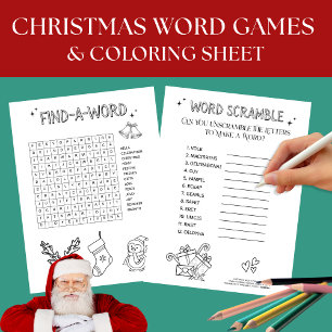 Christmas Word Games for Kids Paper Sheet