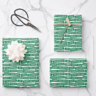 Christmas Words Green Wrapping Paper Sheets