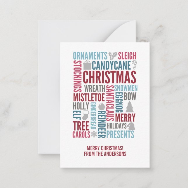 Christmas Words Holiday MIni Note Card (Front)