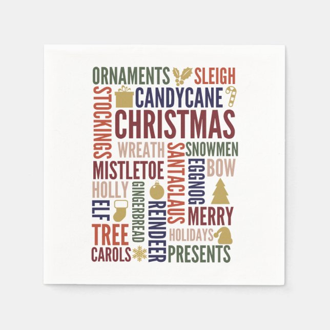 Christmas Words Holiday Paper Napkin (Front)