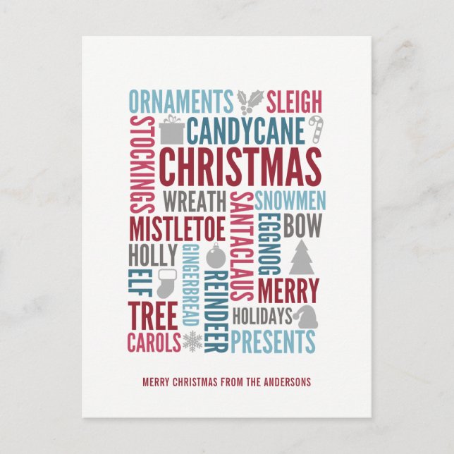 Christmas Words Holiday Postcard (Front)