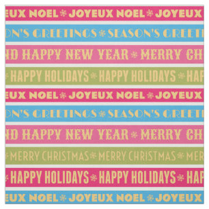 Christmas words on colourful lines fabric