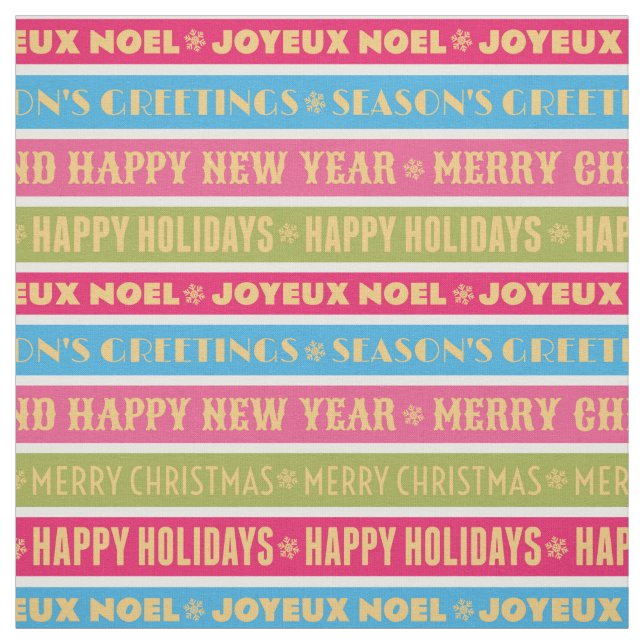 Christmas words on colourful lines fabric (Swatch)