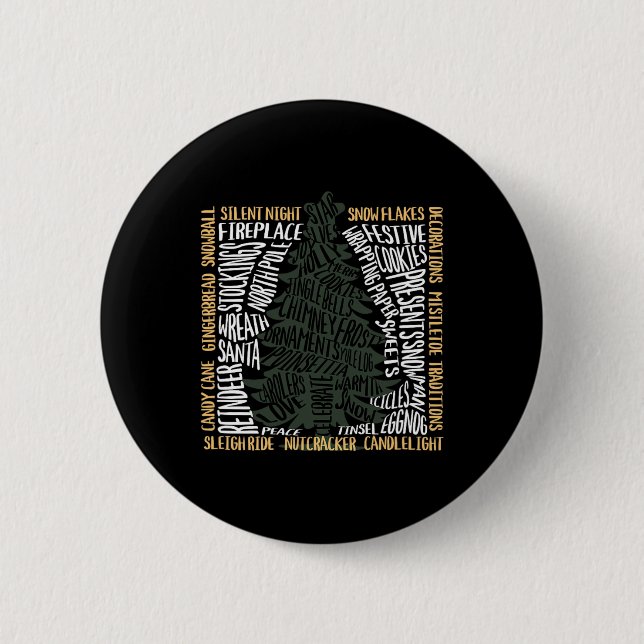 Christmas Words Tree Unique Holiday Design  6 Cm Round Badge (Front)