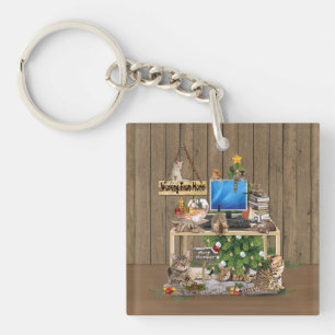 Christmas-Working from Home with my Cats Key Ring
