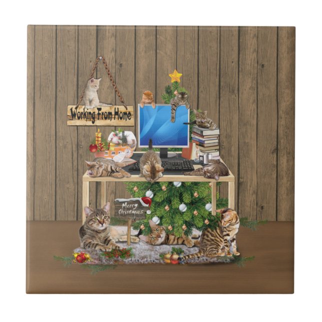 Christmas-Working from Home with my Cats Tile (Front)