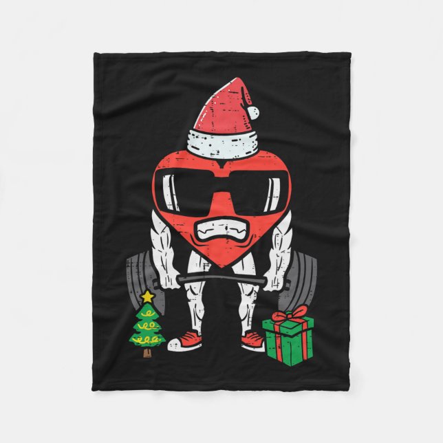 Christmas Workout Heart Lifting Xmas Gym Exercise  Fleece Blanket (Front)