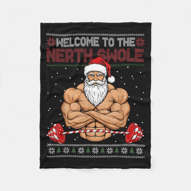 Christmas Workout Welcome To North Swole Xmas Gym  Fleece Blanket (Front)
