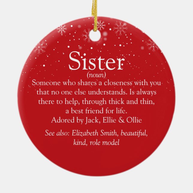 Christmas World's Best Sister Definition Photo Ceramic Tree Decoration (Back)