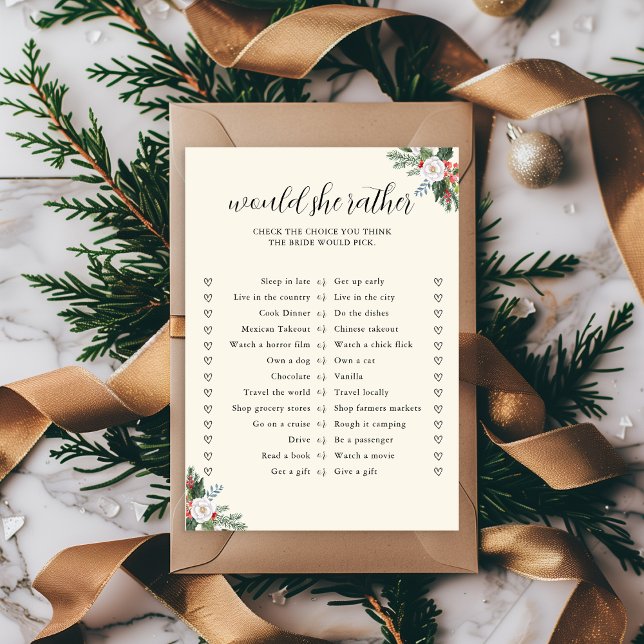 Christmas Would She Rather Bridal Shower Game Holiday Card (Creator Uploaded)