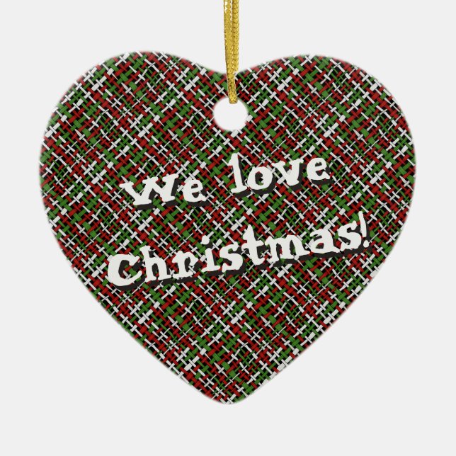 Christmas Woven Colourful Graphical Burlap with Te Ceramic Tree Decoration (Front)