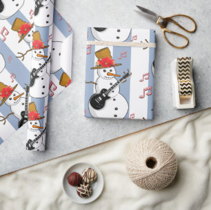 Christmas Wrapping Blue & White Stripe Snowman Wrapping Paper