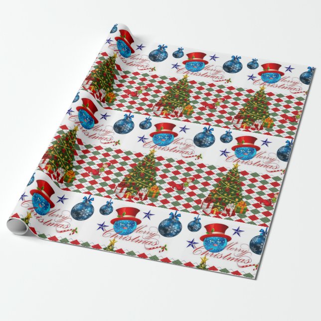 Christmas Wrapping Paper Blue Balls (Unrolled)